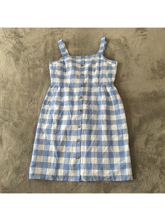 J. Crew Factory Dresses & Skirts - J. Crew Factory Dress Size 8 Gingham Button Front Cotton Linen Blue Sundress